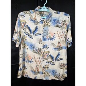 Batik Bay Hawaiian Shirt Mens XL Aloha Tropical Sailboat Rayon Beach Ocean Palms